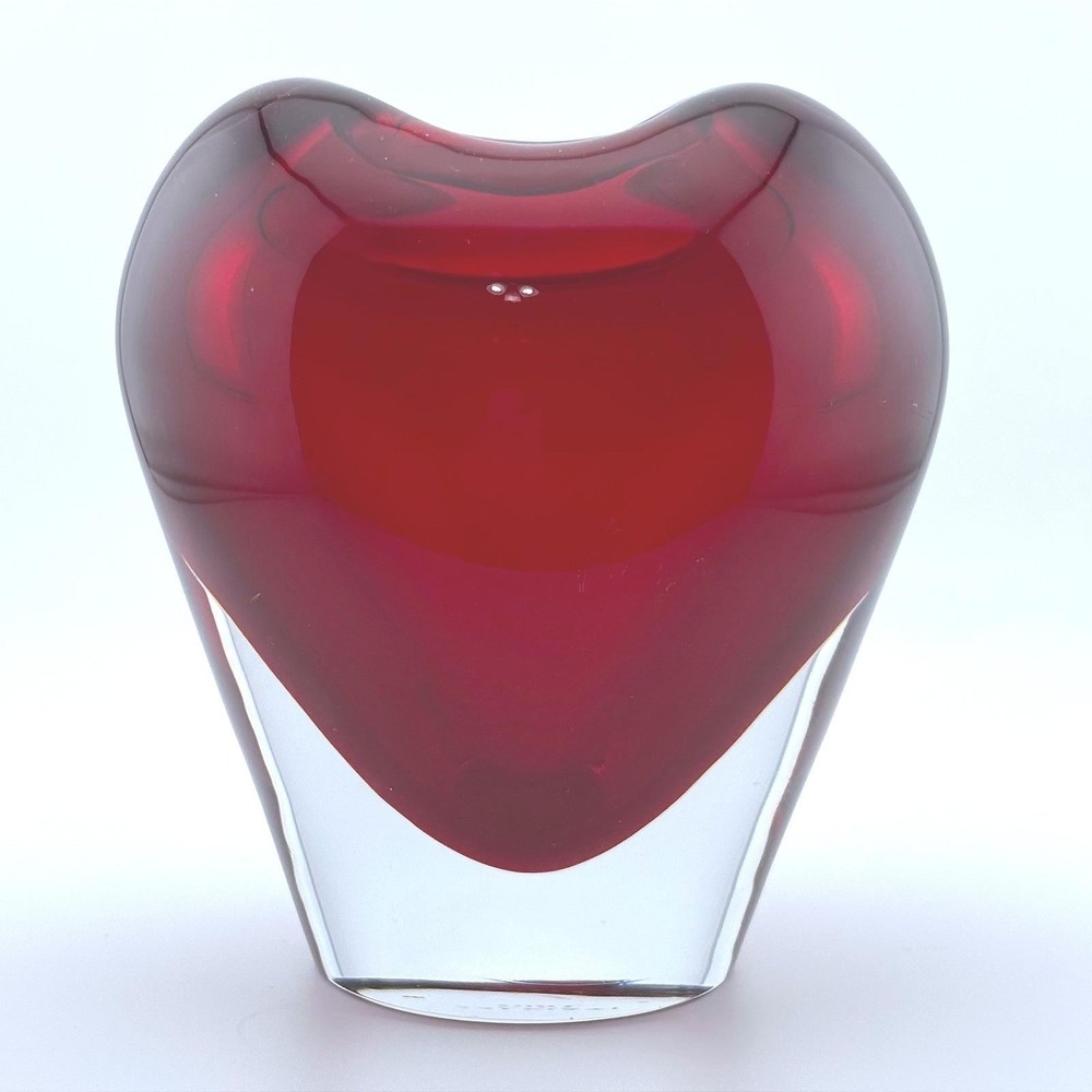 Salviati Venezia Murano Red Heart Art Glass Vase 2001 Made in Italy Sommerso